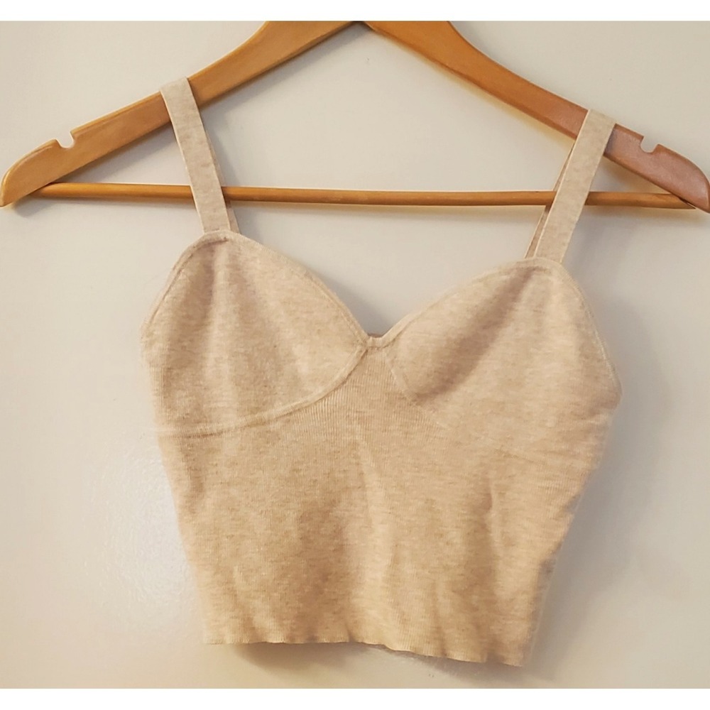Wilfred Sicily Sweater XS Cami Crop Soft Heathered Oatmeal Camel Viscose/Polyest